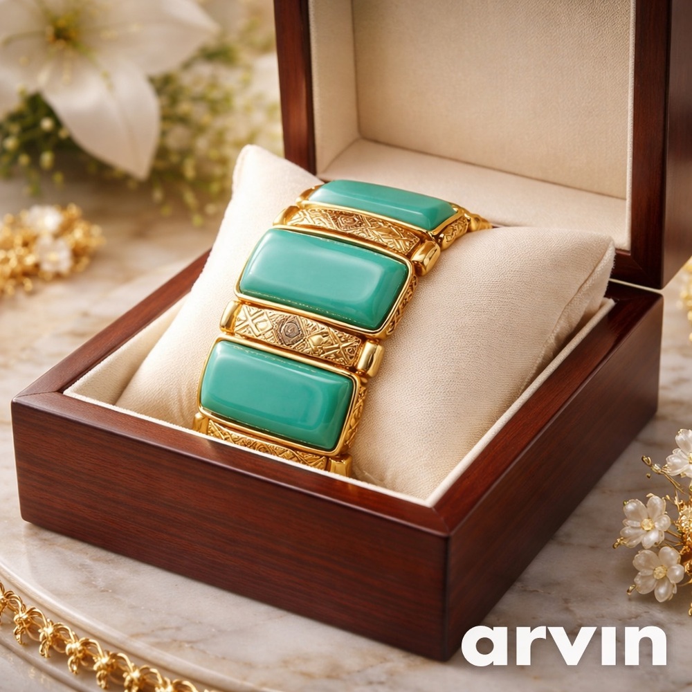 Gold and Turquoise Tone Bracelet - Picture 2 of 3